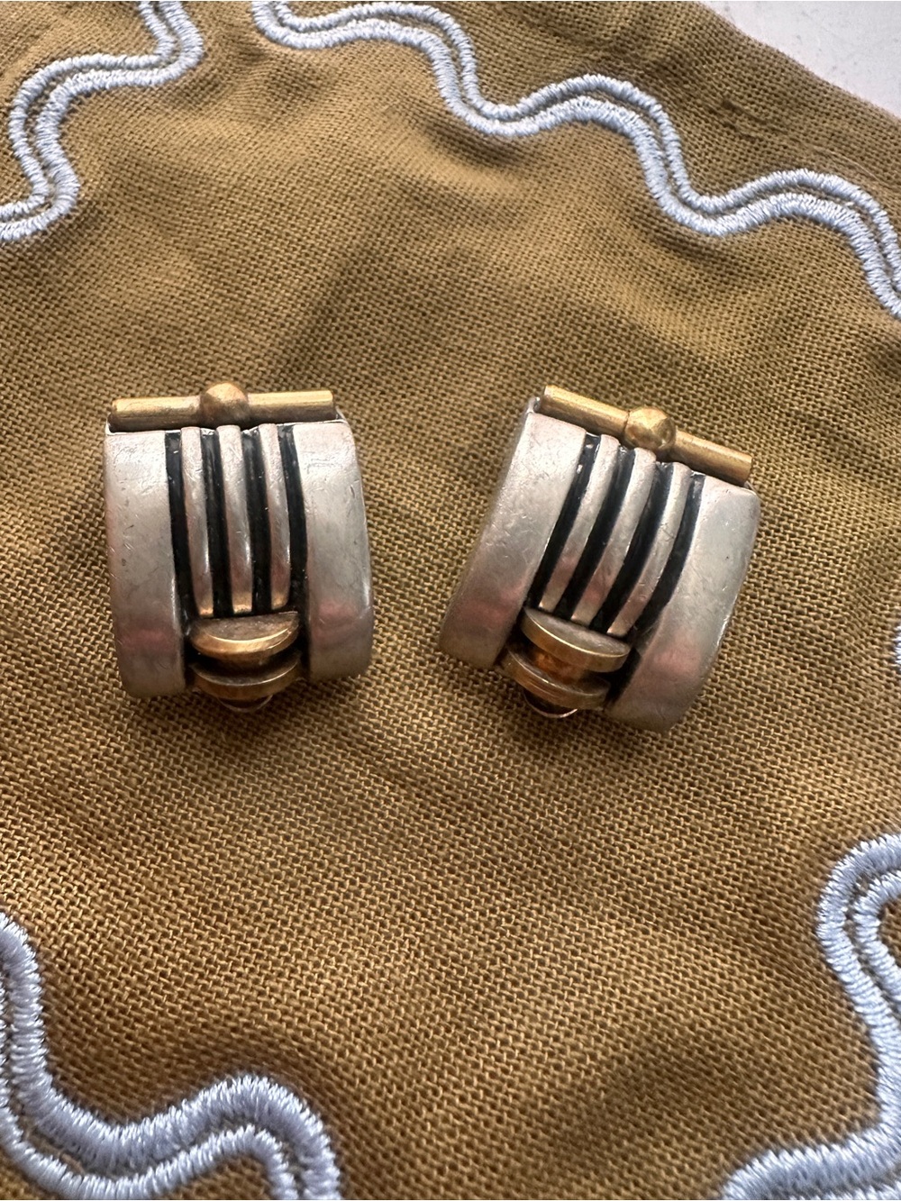 1980s Connie Bates Fahrenheit Two-Tone Silver and Gold Women’s Clip-On Earrings